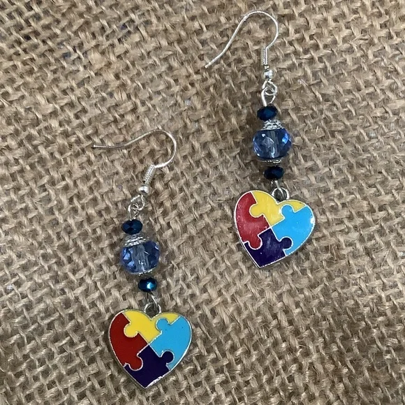 Autism awareness glass earrings - Picture 4 of 4